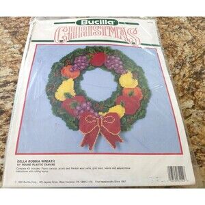 BUCILLA CHRISTMAS Della Robbia Wreath Cross Stitch Kit 61142 Vintage 1990 SEALED
